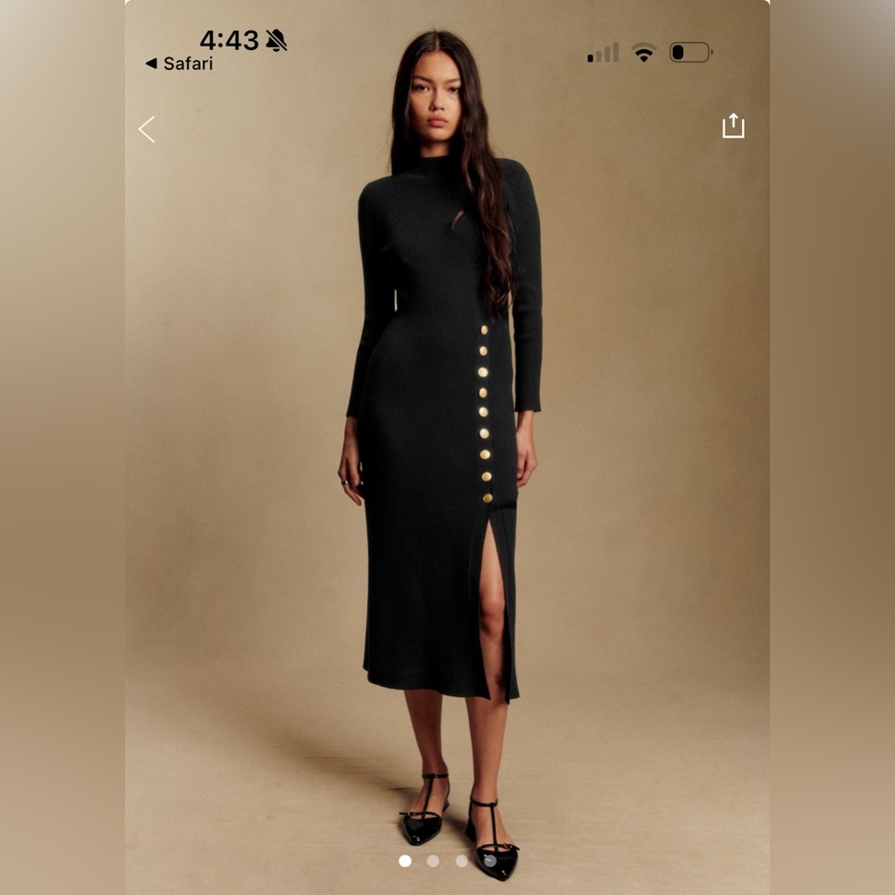 Sezane Harper Merino Ribbed Sweater Dress - Black, Size L